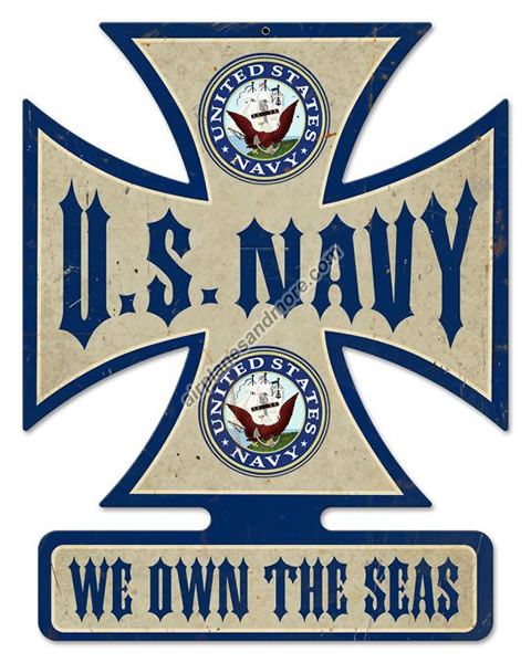 "Navy" Iron Cross Metal Sign